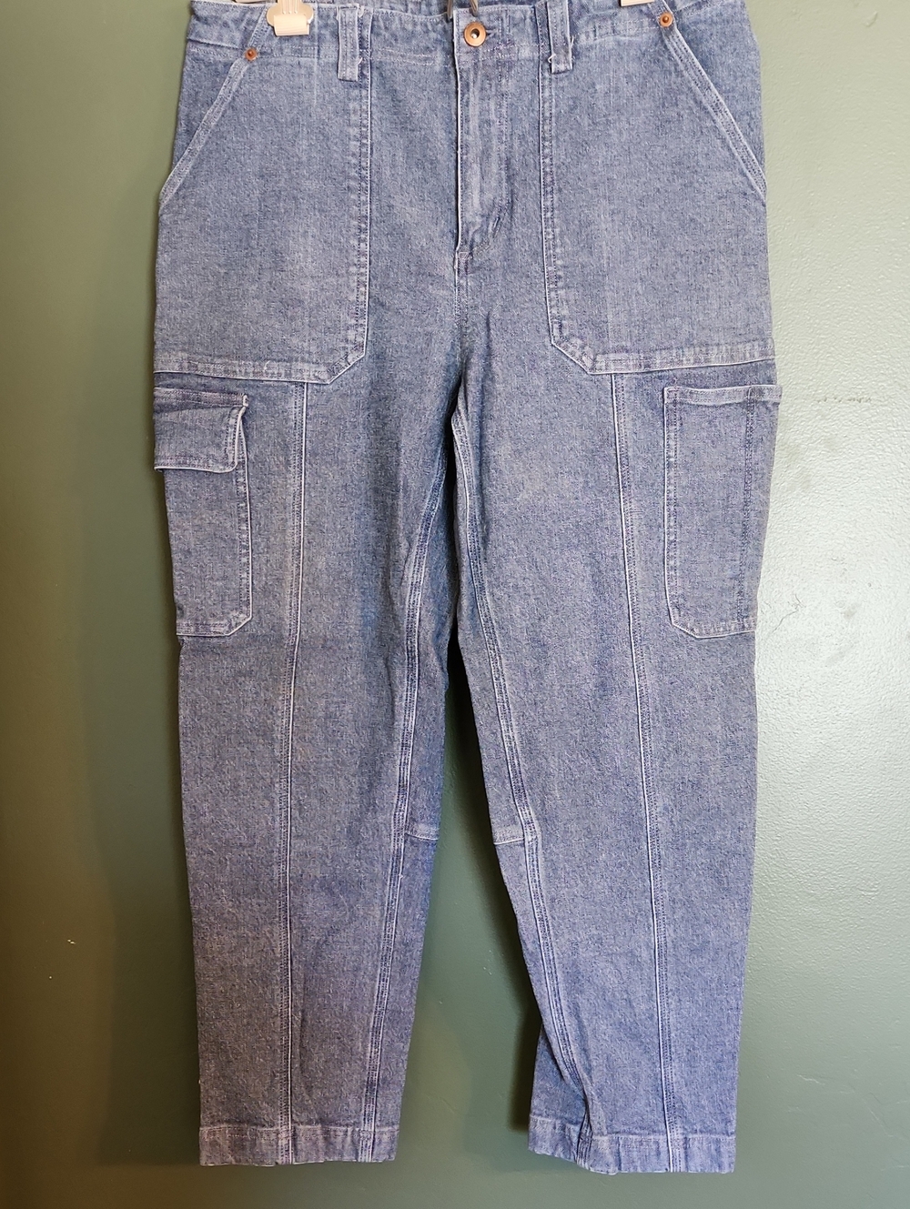 High-Waist Denim Carpenter Pants - Light Blue
